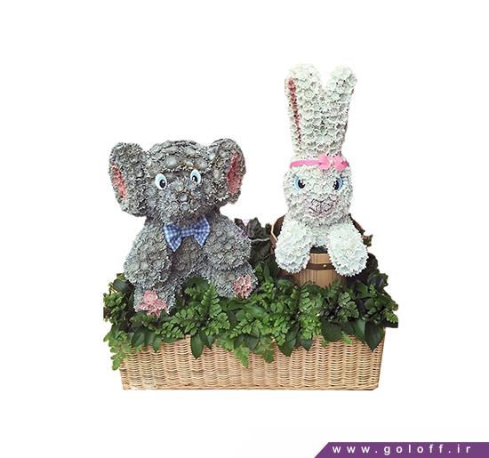 فروش گل آنلاین - سبد گل زایمان خرگوش و فیل - Flower Toy | گل آف